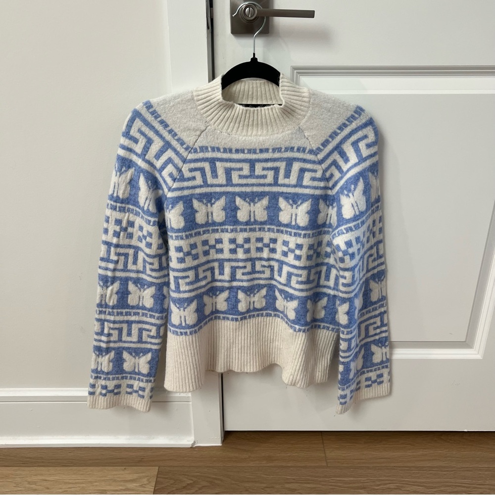 Blue and White Butterfly Women's Sweater